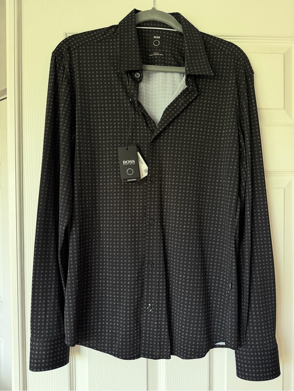 Boss Men's Black Micro-Pattern Dress Shirt